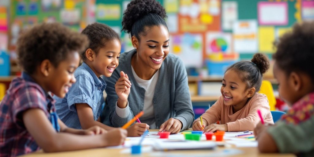 Ruang kelas dengan siswa yang antusias dan aktif belajar.